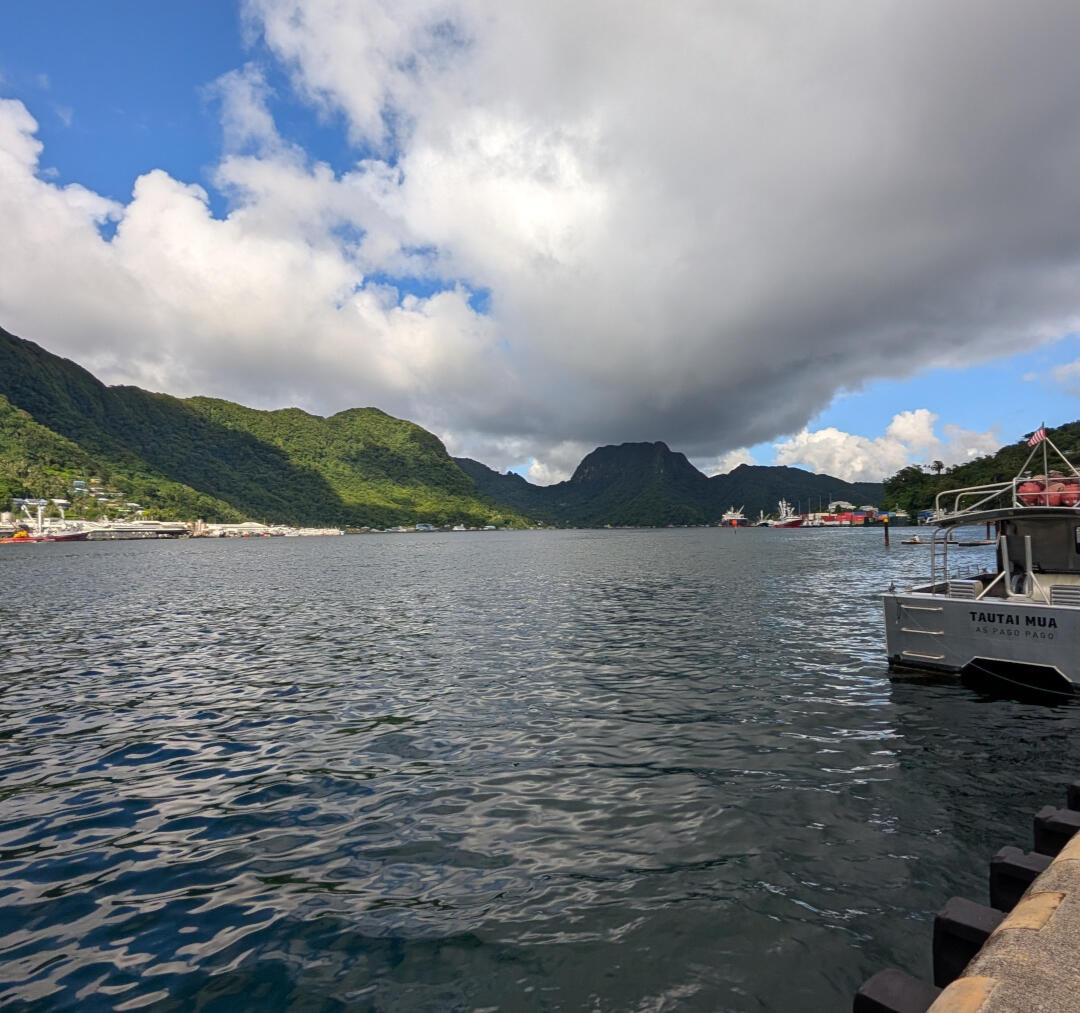 Longline, purse seine, and alia fisheries in Pago Pago harbor, American Samoa. Photo by Kirsten Leong, 2025. Three scales of fisheries: longline, purse seine, and alia vessels in Pago Pago harbor, American Samoa. Photo by Kirsten Leong, 2025.